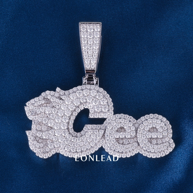 CUSTOM Iced Out Custom Flaming Name Pendant Full Micro Pave Moissanite Hip Hop Letter Pendant For Men Women Rapper Jewelry
