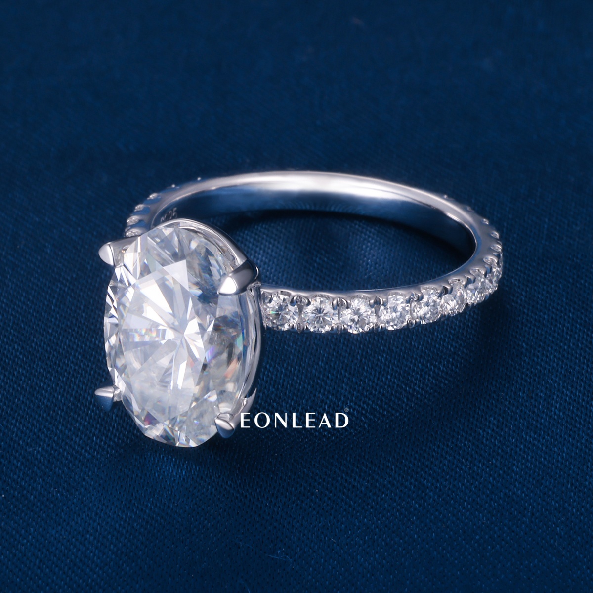 Custom 925 Silver Real Solid Gold Big Oval Lab Diamond Moissanite Wedding Ring Half Eternity Paved Band White Gold Plated Promise Anniversary Jewelry For Her