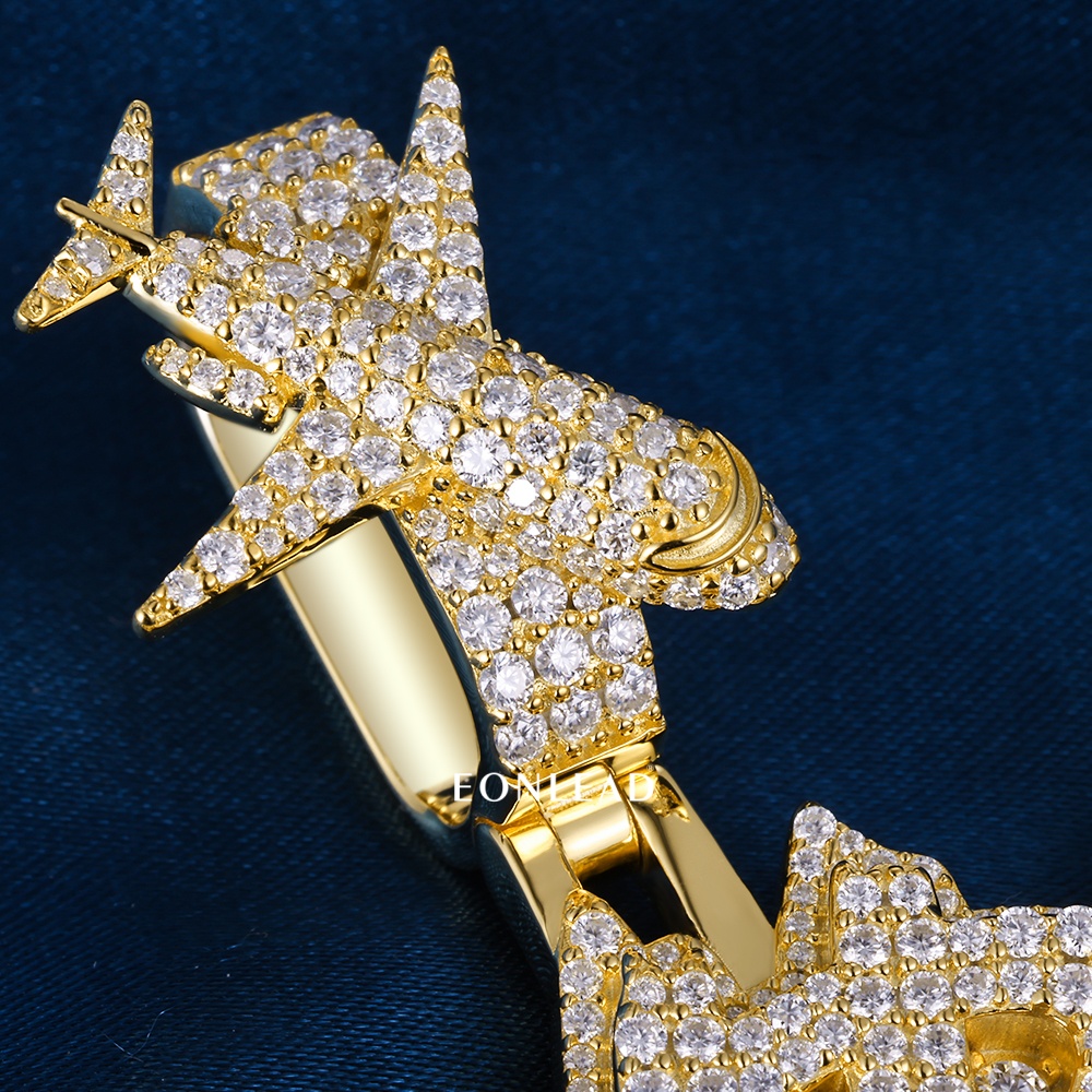 CustomGold Plated Full Iced VVS Moissanite Drip Script Pendant Airplane Shape Bail Hip Hop Personalized Letter Necklace