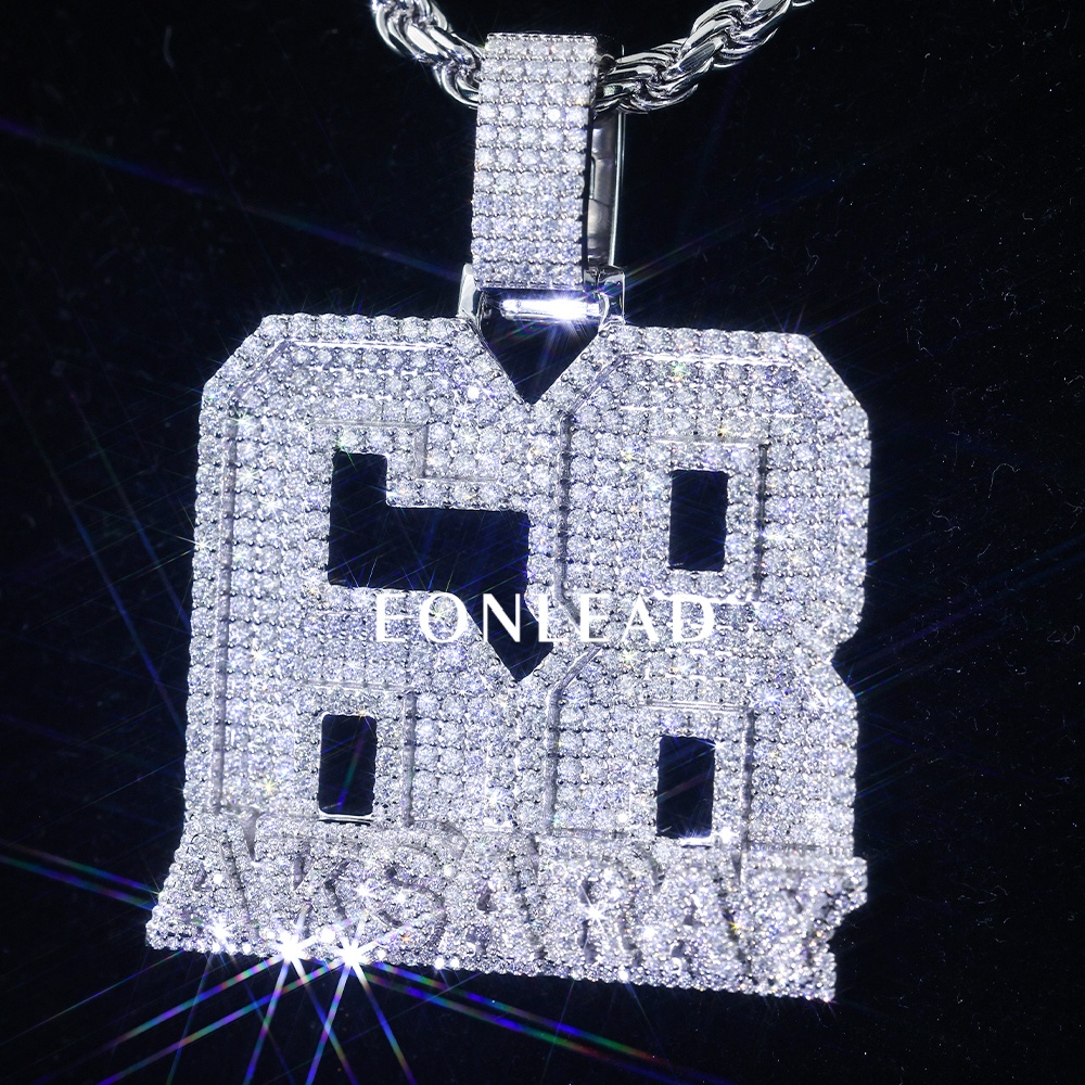 EONLEAD Custom Big Double Layer Number Letter Name Pendant Fully Iced Out Moissanite Hip Hop Necklace Charm For Men Women