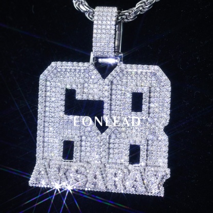 EONLEAD Custom Big Double Layer Number Letter Name Pendant Fully Iced Out Moissanite Hip Hop Necklace Charm For Men Women
