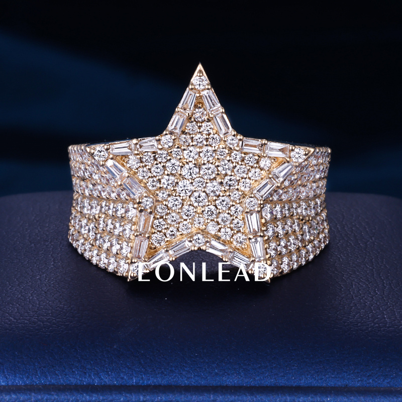 Men's S925 Silver 10K Solid Gold D VVS Round cut Moissanite Lab Grown Diamond iced out Hiphop Ring