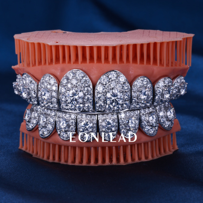 Custom Top & Bottom 8 Women Men S925 Silver White Gold Plated Flawless Big Moissanite Diamond Perm cut Teeth Grillz