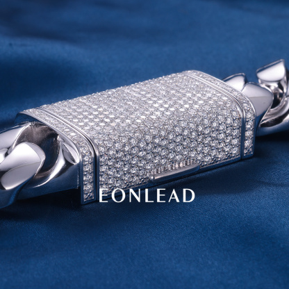 Custom 24mm 6-26inches S925 Silver White Gold Plated D VVS Moissanite Diamond Lock Cuban Chain Bracelet Necklace