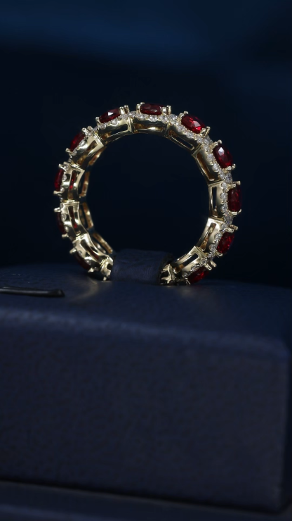 Custom Women S925 Silver 9K 10K 14K 18K Solid Gold 4MM Lab Ruby with D VVS Round cut Moissanite Diamond Wedding Band Ring