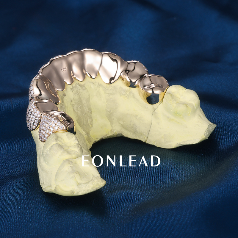 Custom S925 Silver Yellow Gold Plated Bottom 10 VVS Moissanite Diamond Perm cut Teeth Grillz for Men Women