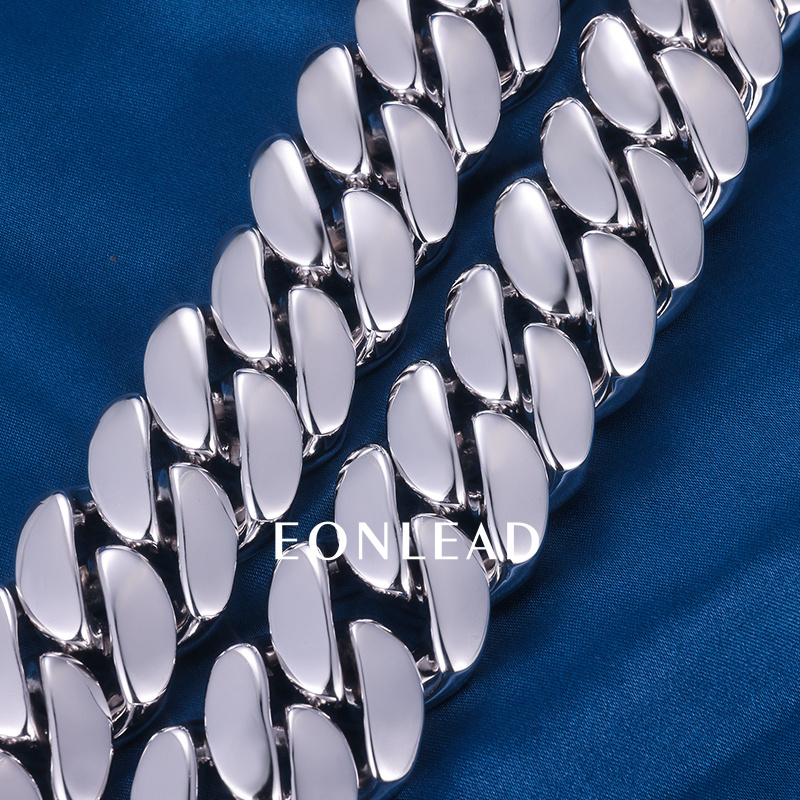 Custom 24mm 6-26inches S925 Silver White Gold Plated D VVS Moissanite Diamond Lock Cuban Chain Bracelet Necklace