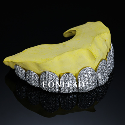 Custom Bottom 10 S925 Silver Lab Diamond Perm Cut 10k 14k 18k Solid Gold Iced Out Honeycomb Setting Teeth Grillz