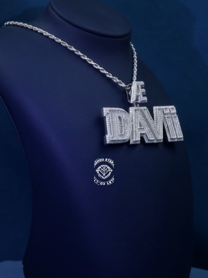 CUSTOM 3INCHES S925 SILVER ICED OUT D VVS MOISSANITE DIAMOND “DAVII” LETTER RAPPER HIP HOP PENDANT 