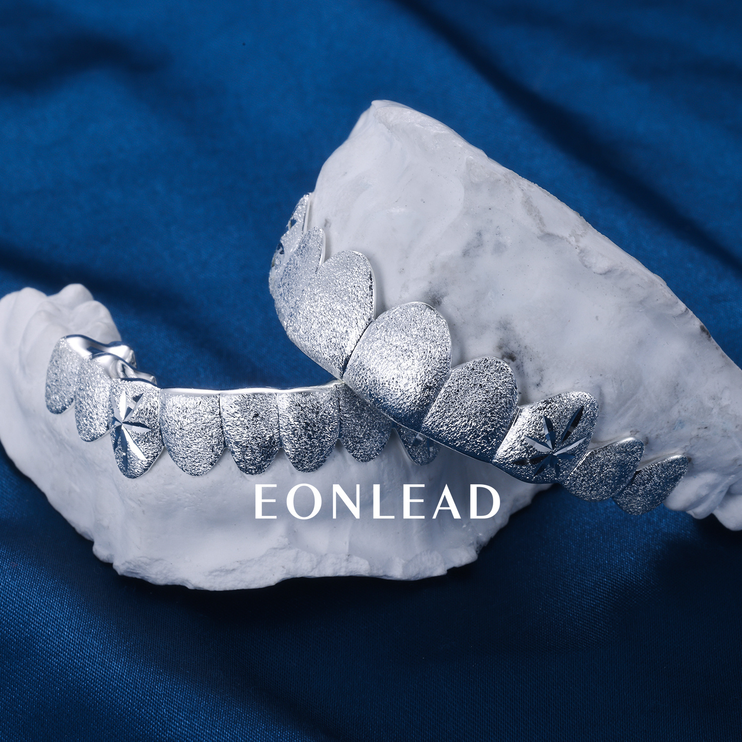 Custom S925 Solid Plain Silver White Gold Plated Top & Bottom 8 Deep cut Teeth Grillz