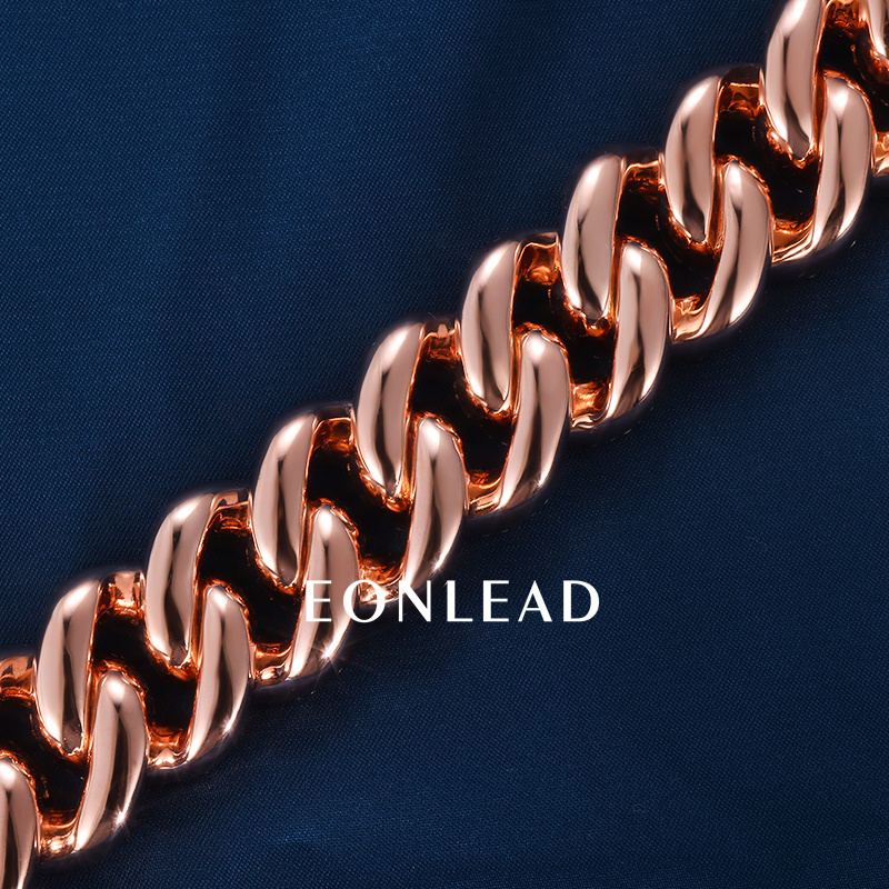 Custom 22mm 6-26inches S925 Silver Rose Gold Plated Round cut VVS Moissanite Diamond Cuban Chain Bracelet Necklace