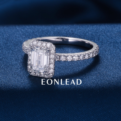 Custom 9K 10K 14K 18K Solid Gold Yellow S925 Silver 1CT 1.5CT 2CT D VVS Emerald cut Moissanite Lab Grown Diamond Engagement Halo Ring FOR WOMEN