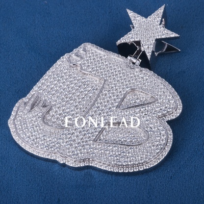 Custom Letter Name Iced Out Pendant with Star Bail 925 Silver Plated Full Micro Iced Out Moissanite Custom Initial Hip Hop Necklace Charm Rapper Jewelry For Men Women