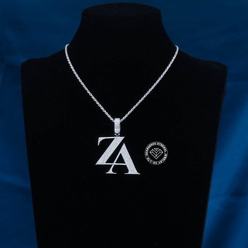 CUSTOM 1.75INCHES S925 SILVER ICED OUT D VVS MOISSANITE DIAMOND “ZA” LETTER RAPPER HIP HOP PENDANT 