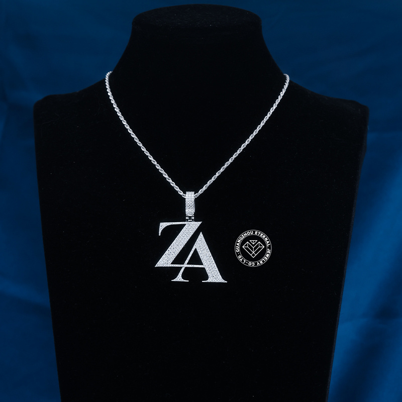 CUSTOM 1.75INCHES S925 SILVER ICED OUT D VVS MOISSANITE DIAMOND “ZA” LETTER RAPPER HIP HOP PENDANT 