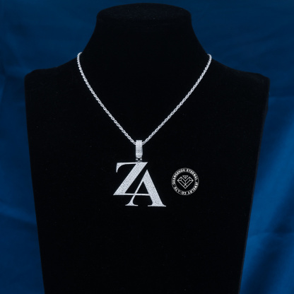 CUSTOM 1.75INCHES S925 SILVER ICED OUT D VVS MOISSANITE DIAMOND “ZA” LETTER RAPPER HIP HOP PENDANT 