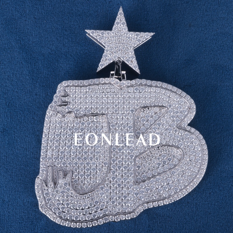 Custom Letter Name Iced Out Pendant with Star Bail 925 Silver Plated Full Micro Iced Out Moissanite Custom Initial Hip Hop Necklace Charm Rapper Jewelry For Men Women