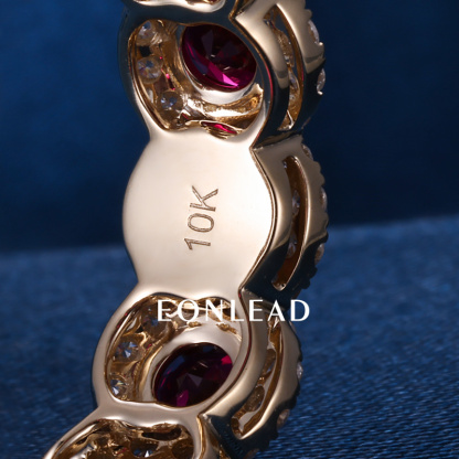 Custom Women S925 Silver 9K 10K 14K 18K Solid Gold 4MM Lab Ruby with D VVS Round cut Moissanite Diamond Wedding Band Ring