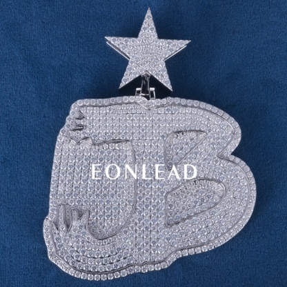 Custom Letter Name Iced Out Pendant with Star Bail 925 Silver Plated Full Micro Iced Out Moissanite Custom Initial Hip Hop Necklace Charm Rapper Jewelry For Men Women