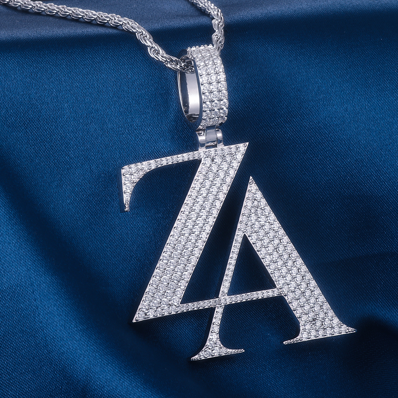 CUSTOM 1.75INCHES S925 SILVER ICED OUT D VVS MOISSANITE DIAMOND “ZA” LETTER RAPPER HIP HOP PENDANT 