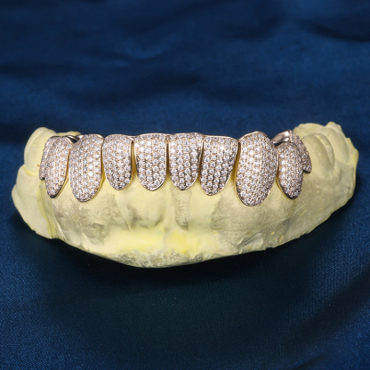 Custom S925 Silver Yellow Gold Plated Bottom 10 VVS Moissanite Diamond Perm cut Teeth Grillz for Men Women