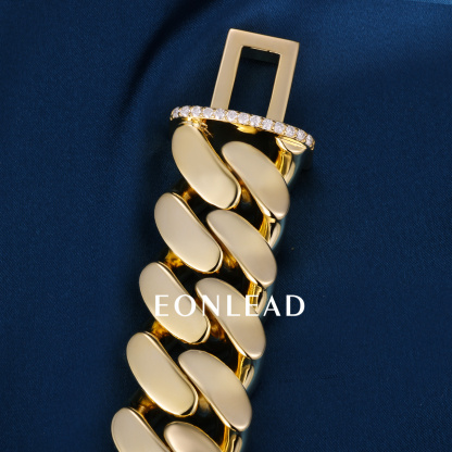 Custom 24mm 6-26inches S925 Silver Yellow Gold Plated D VVS Moissanite Diamond Clasp Cuban Chain Bracelet Necklace