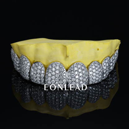 Custom Bottom 10 S925 Silver Lab Diamond Perm Cut 10k 14k 18k Solid Gold Iced Out Honeycomb Setting Teeth Grillz