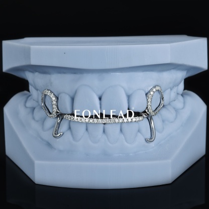 Custom 925 Silver Iced Out Hollow Frame Vampire Fangs Grillz Full Micro Pave Moissanite Lab Diamond Bar Lower Teeth Grills Hip Hop Jewelry For Men Women