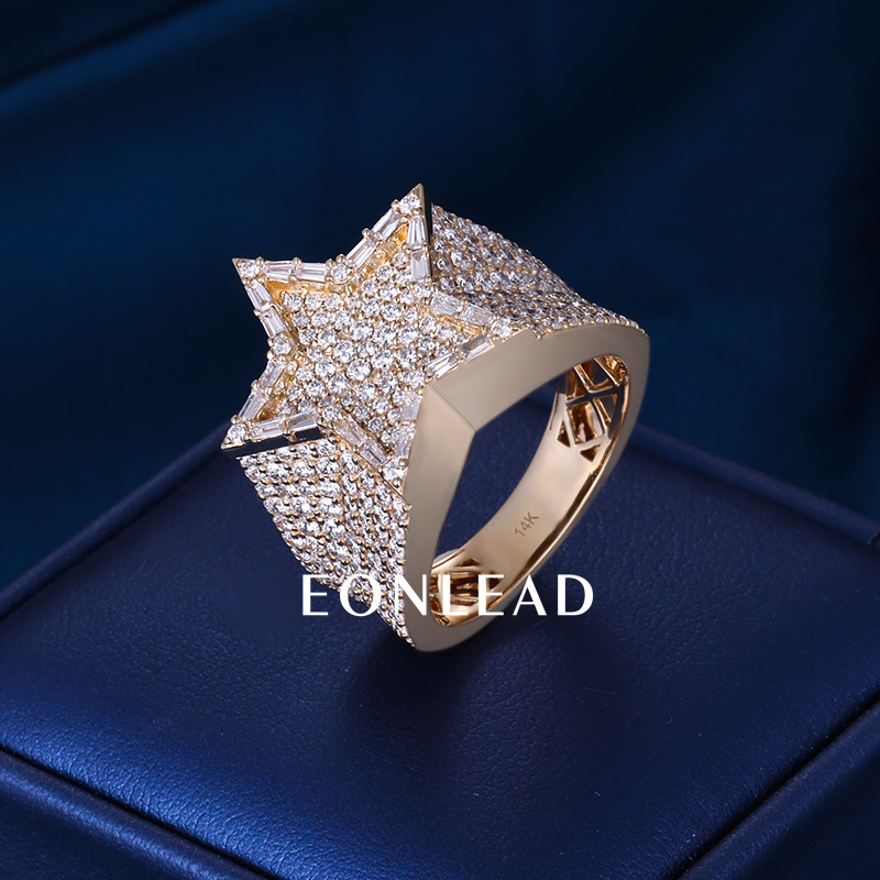 Men's S925 Silver 10K Solid Gold D VVS Round cut Moissanite Lab Grown Diamond iced out Hiphop Ring