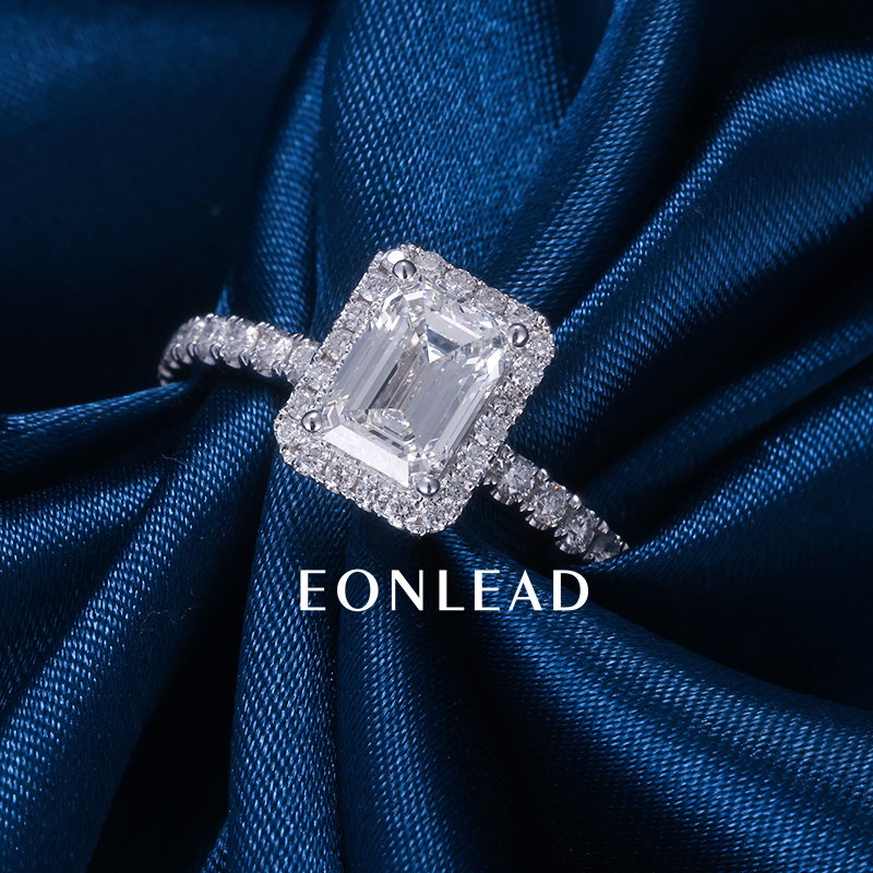 Custom 9K 10K 14K 18K Solid Gold Yellow S925 Silver 1CT 1.5CT 2CT D VVS Emerald cut Moissanite Lab Grown Diamond Engagement Halo Ring FOR WOMEN