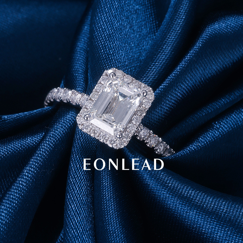 Custom 9K 10K 14K 18K Solid Gold Yellow S925 Silver 1CT 1.5CT 2CT D VVS Emerald cut Moissanite Lab Grown Diamond Engagement Halo Ring FOR WOMEN