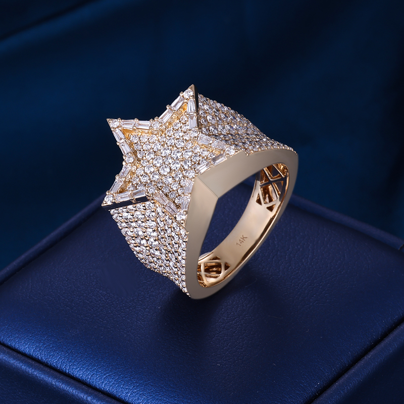 Men's S925 Silver 10K Solid Gold D VVS Round cut Moissanite Lab Grown Diamond iced out Hiphop Ring