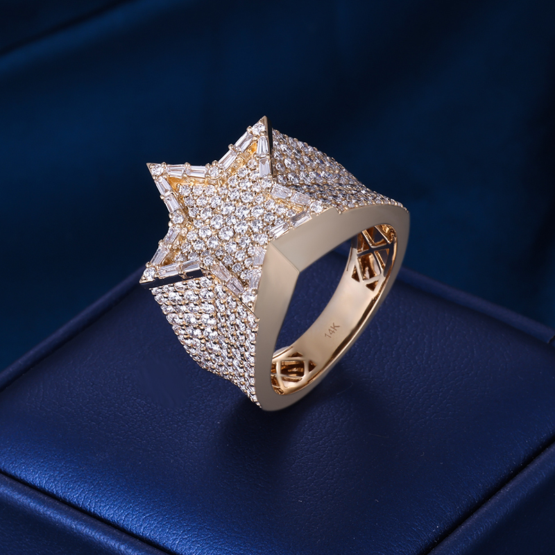 Men's S925 Silver 10K Solid Gold D VVS Round cut Moissanite Lab Grown Diamond iced out Hiphop Ring