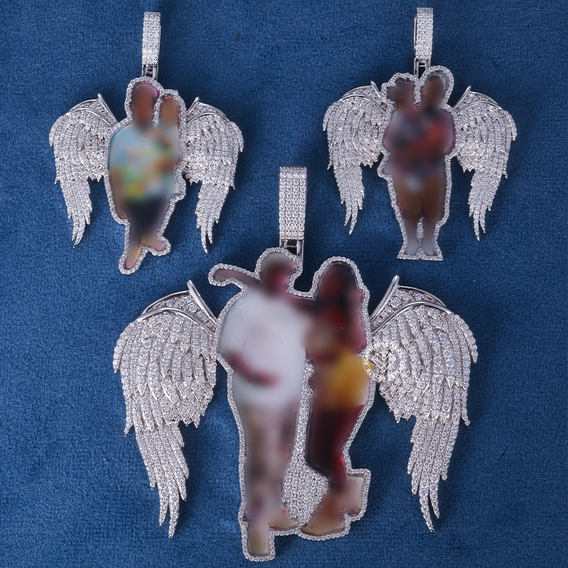 CUSTOM 1.5INCHES S925 SILVER ICED OUT D VVS MOISSANITE DIAMOND RAPPER HIP HOP WINGS PHOTO PENDANT