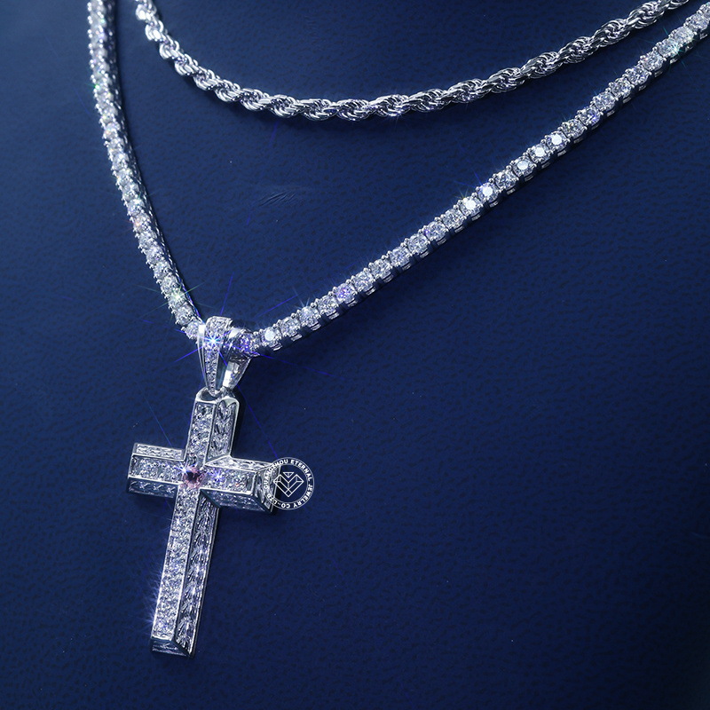 CUSTOM 1.75INCHES 14K SOLID GOLD ICED OUT D VVS LAB DIAMOND HIP HOP CROSS PENDANT