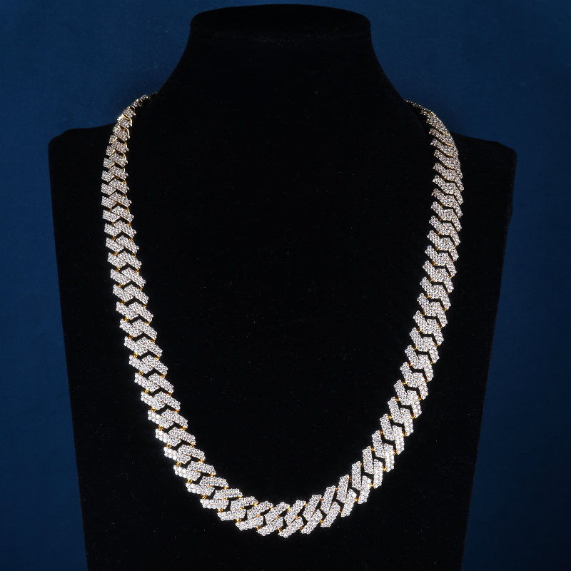 15mm 6-26inches S925 Silver Gold Plated VVS Moissanite Diamond Cuban Chain Bracelet Necklace