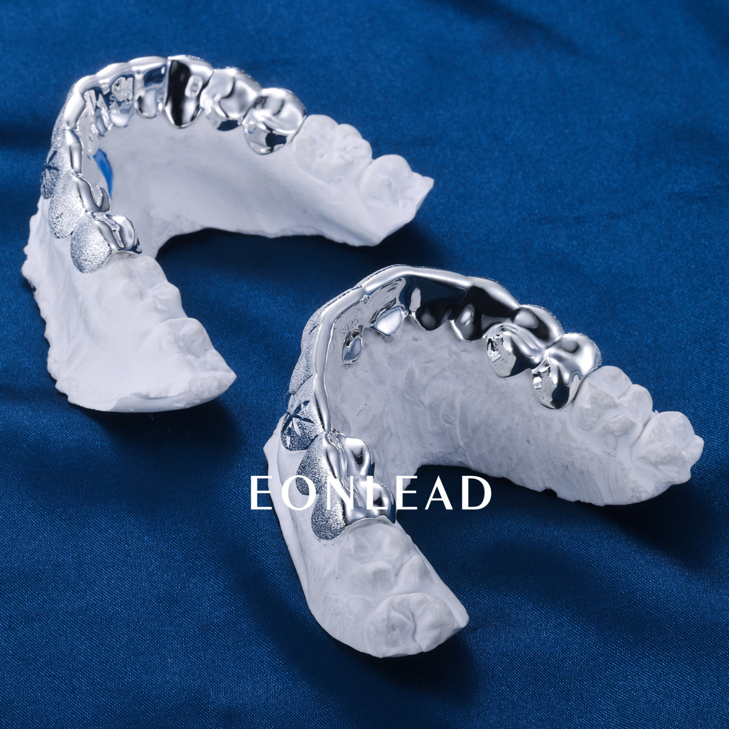 Custom S925 Solid Plain Silver White Gold Plated Top & Bottom 8 Deep cut Teeth Grillz