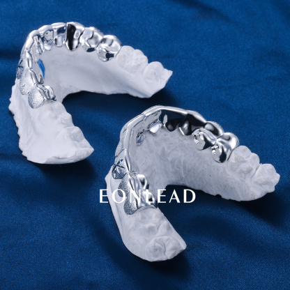 Custom S925 Solid Plain Silver White Gold Plated Top & Bottom 8 Deep cut Teeth Grillz