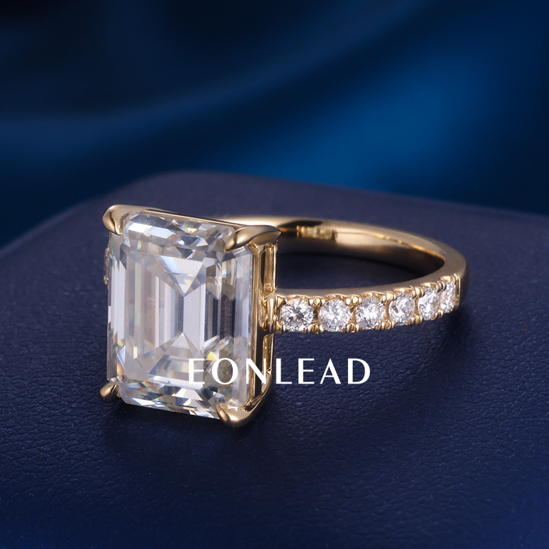 Custom Women S925 Silver 9K 10K 14K 18K Solid Gold Yellow 1ct 1.5ct 2CT 3CT 5CT D VVS Emerald cut Moissanite Lab Grown Diamond Engagement Wedding Ring