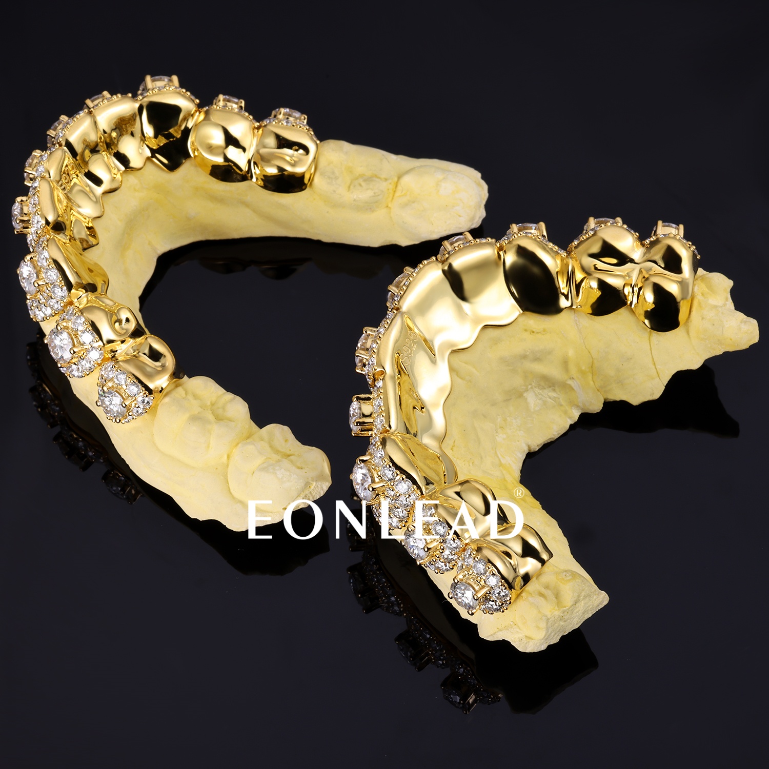 Eonlead Gold Plated 10 Top & Bottom Honeymoon Set Grillz Fully Iced Out Pave Moissanite Lab Diamond Grillz Hip Hop Jewelry Custom Grillz For Men Women