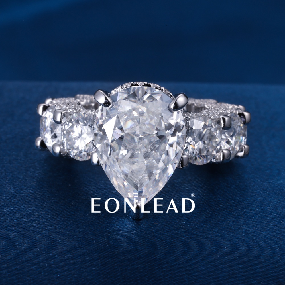Custom 7CT Oversized Pear Cut Lab Diamond Engagement Ring Multi Stone Full Eternity Band White Gold Luxury Women Wedding Jewelry