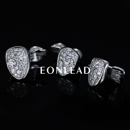 Custom 925 Silver 3 Teeth Galaxy Set Grillz Fully Paved Moissanite Lab Diamond Micro Pave Single Tooth Grills Minimalist Hip Hop Custom Dental Jewelry Rapper