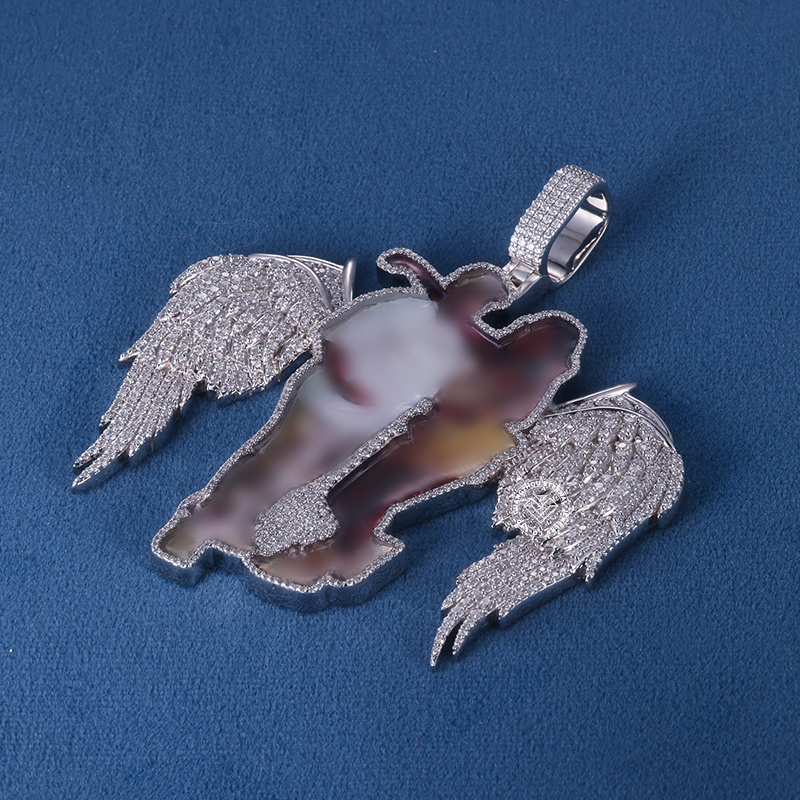 CUSTOM 2.75INCHES S925 SILVER ICED OUT D VVS MOISSANITE DIAMOND RAPPER HIP HOP WINGS PHOTO PENDANT