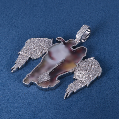 CUSTOM 2.75INCHES S925 SILVER ICED OUT D VVS MOISSANITE DIAMOND RAPPER HIP HOP WINGS PHOTO PENDANT