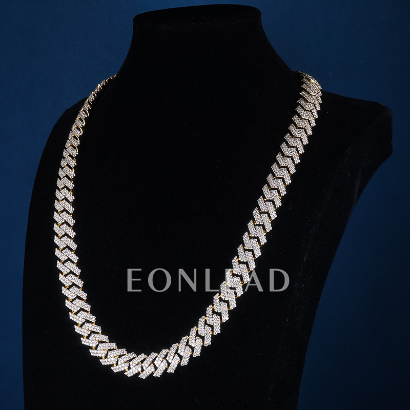 15mm 6-26inches S925 Silver Gold Plated VVS Moissanite Diamond Cuban Chain Bracelet Necklace