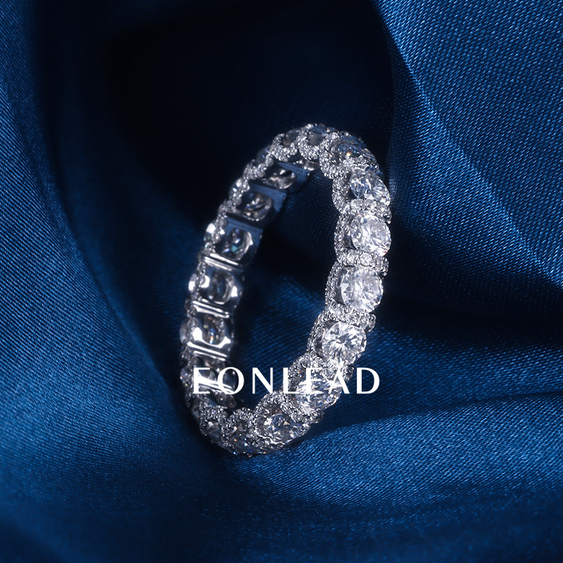 Women S925 Silver 9K 10K 14K 18K 3.5MM D VVS Round cut Moissanite Lab Grown Diamond Wedding Band Ring