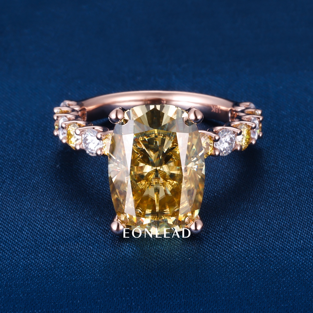Custom Women S925 Silver 9K 10K 14K 18K Solid Gold Yellow Cushion Cut Yellow Sapphire Engagement Ring Two-Tone Diamond Band