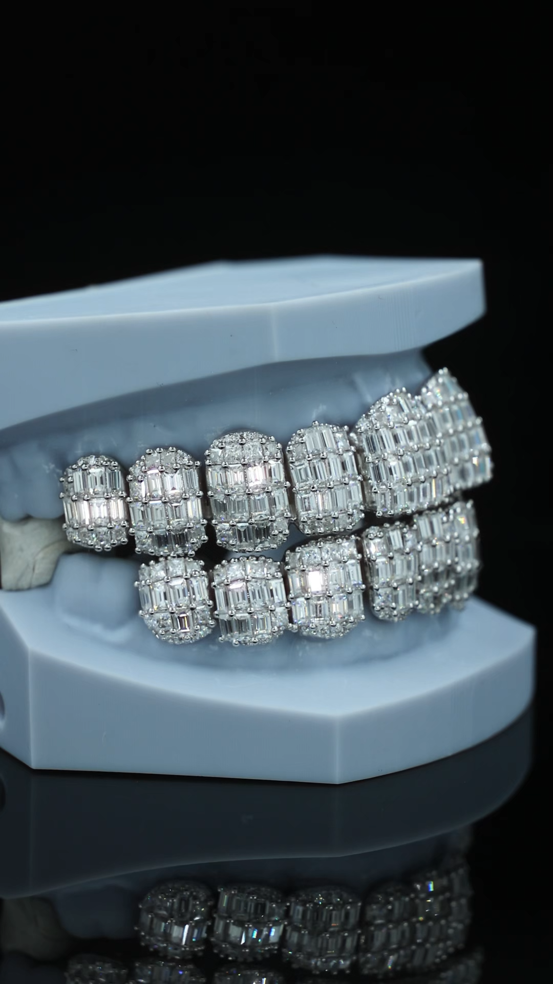 Custom 925 Silver 10 Top & Bottom Grillz Baguette Cut Full Pave Moissanite Lab Diamond Teeth Grillz Hip Hop Jewelry For Streetwear Accessory