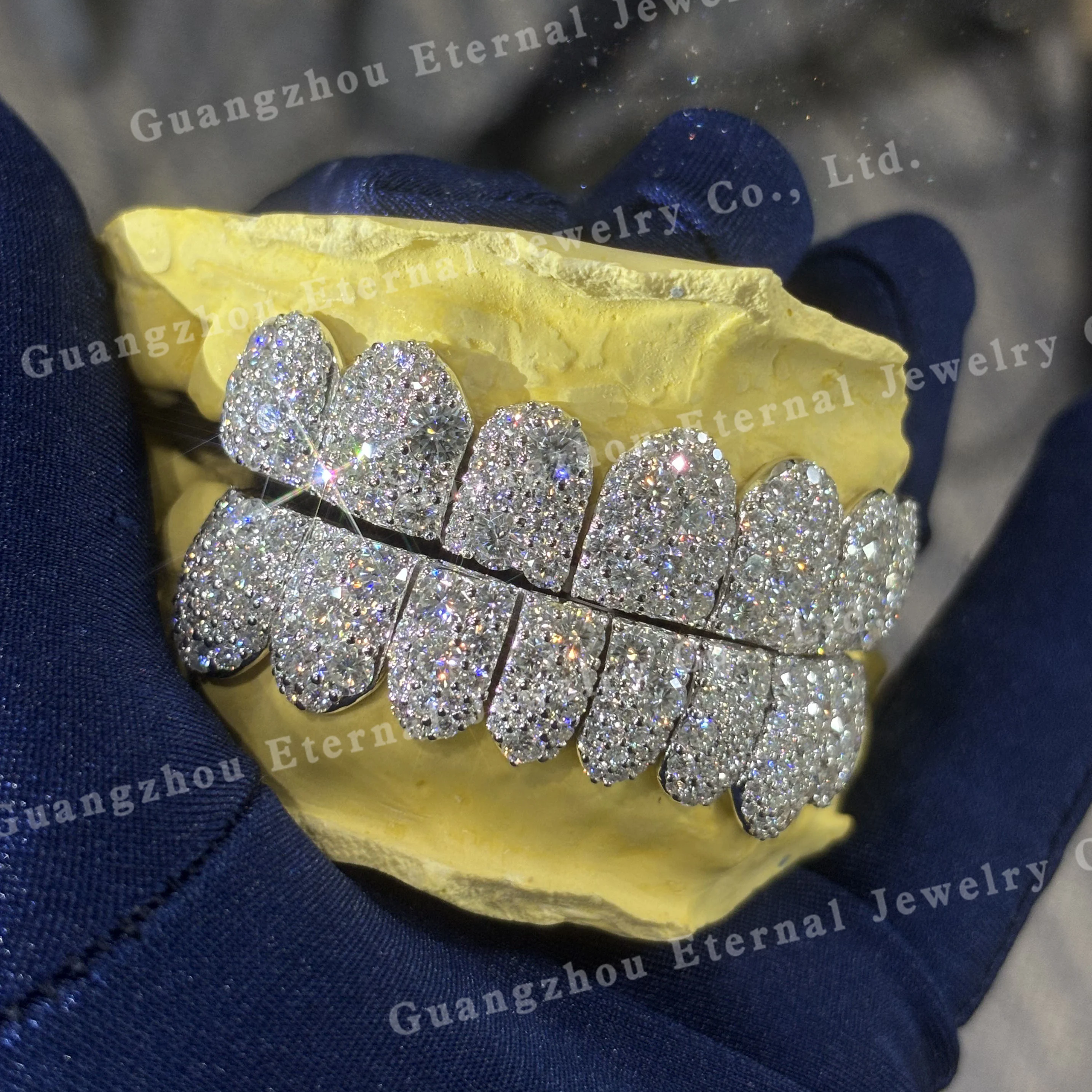 Custom Iced Out Bling Grillz Top and Bottom - 925 Silver Moissanite