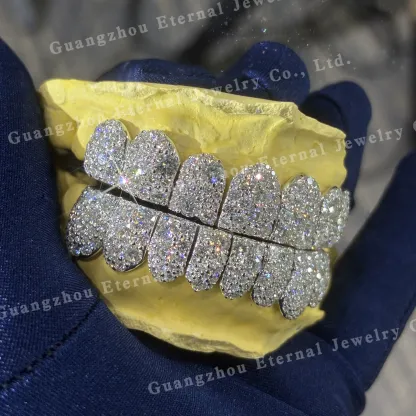 Custom Iced Out Bling Grillz Top and Bottom - 925 Silver Moissanite